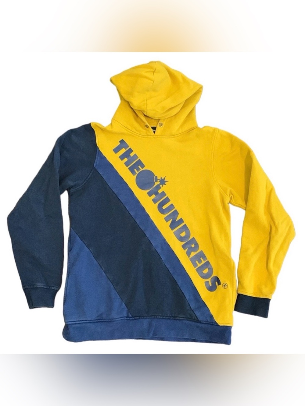 THE HUNDREDS HOODIE SWEATSHIRT BLUE GOLD STREETWEAR PULLOVER MEDIUM
